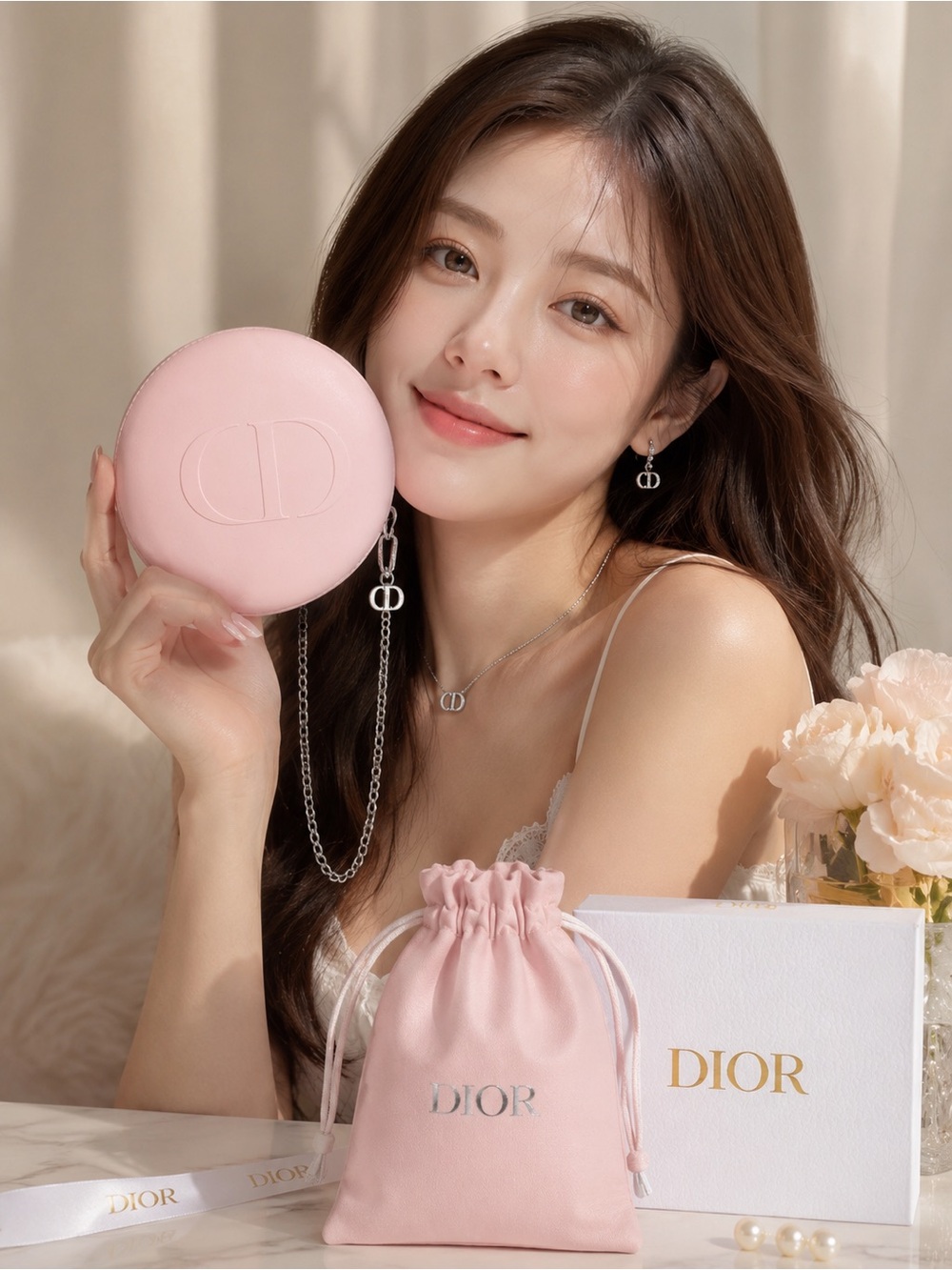 Dior Pink Limited Edition Chain Pouch with sliver chain